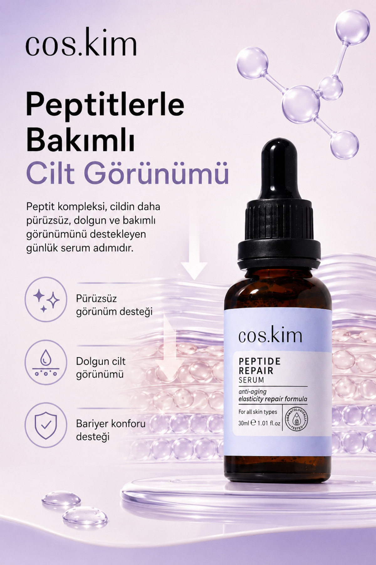 Peptit Içeren Onarıcı - Kırışıklık Ve Yaşlanma Karşıtı Cilt Bakım Serumu 30 ml — MK012 — تصویر 4 از 8