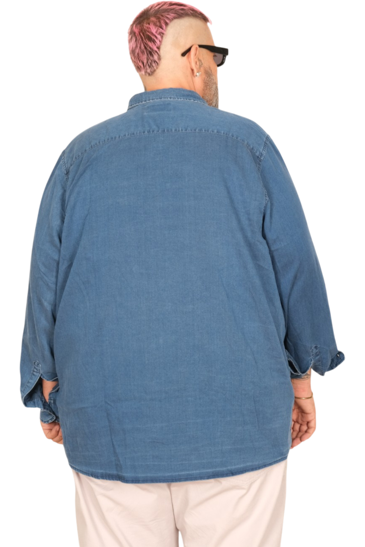 ModeXL Mode XL Büyük Beden Erkek Uzun Kol Kot Gömlek U24391 Mavi görsel 7