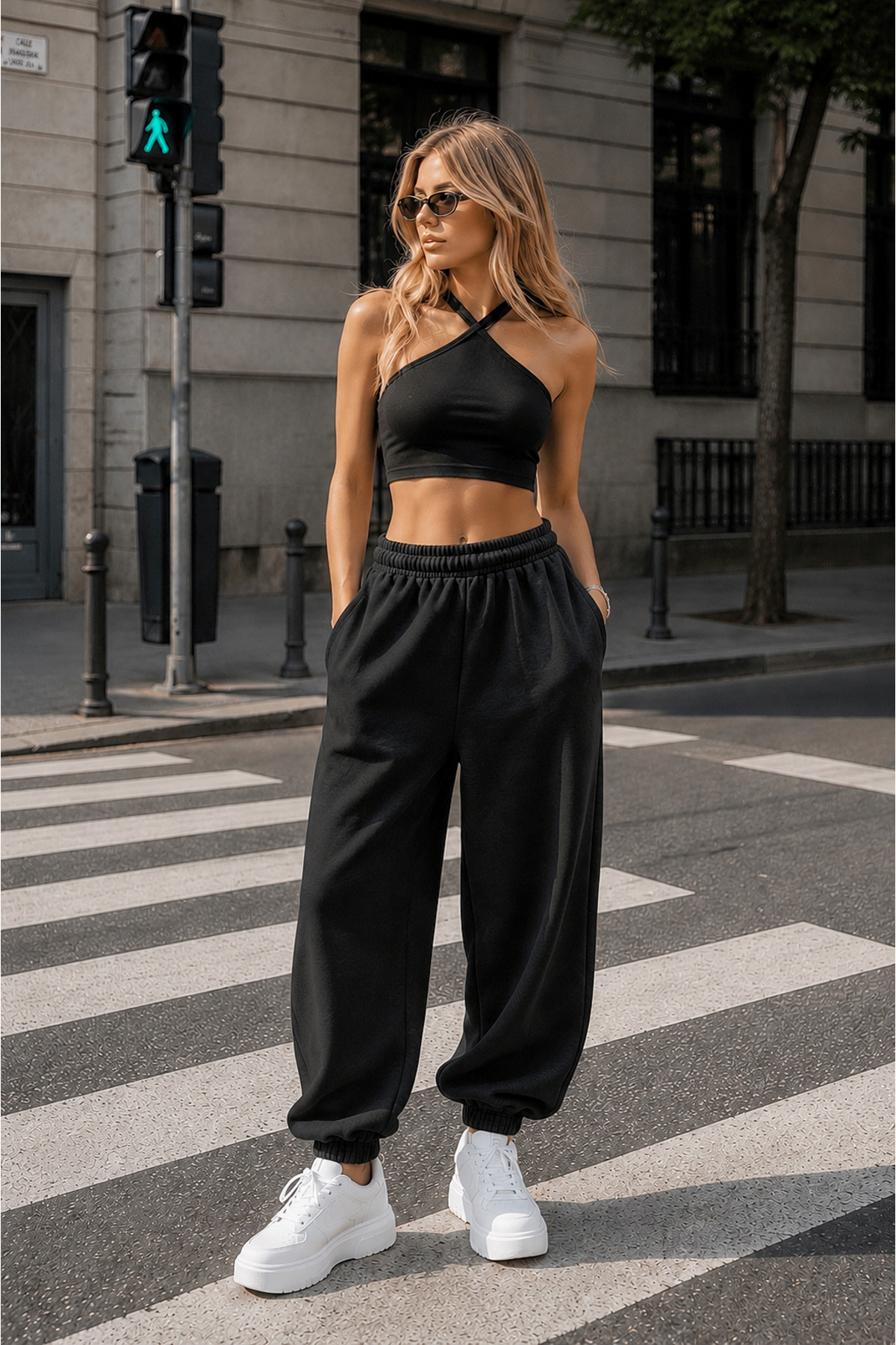 BSBSPOR Büyük Beden Jogger Geniş Paçası Lastikli Kadın Erkek Oversize Eşofman Altı Bol Kalıp Siyah 2 İplik görsel 3