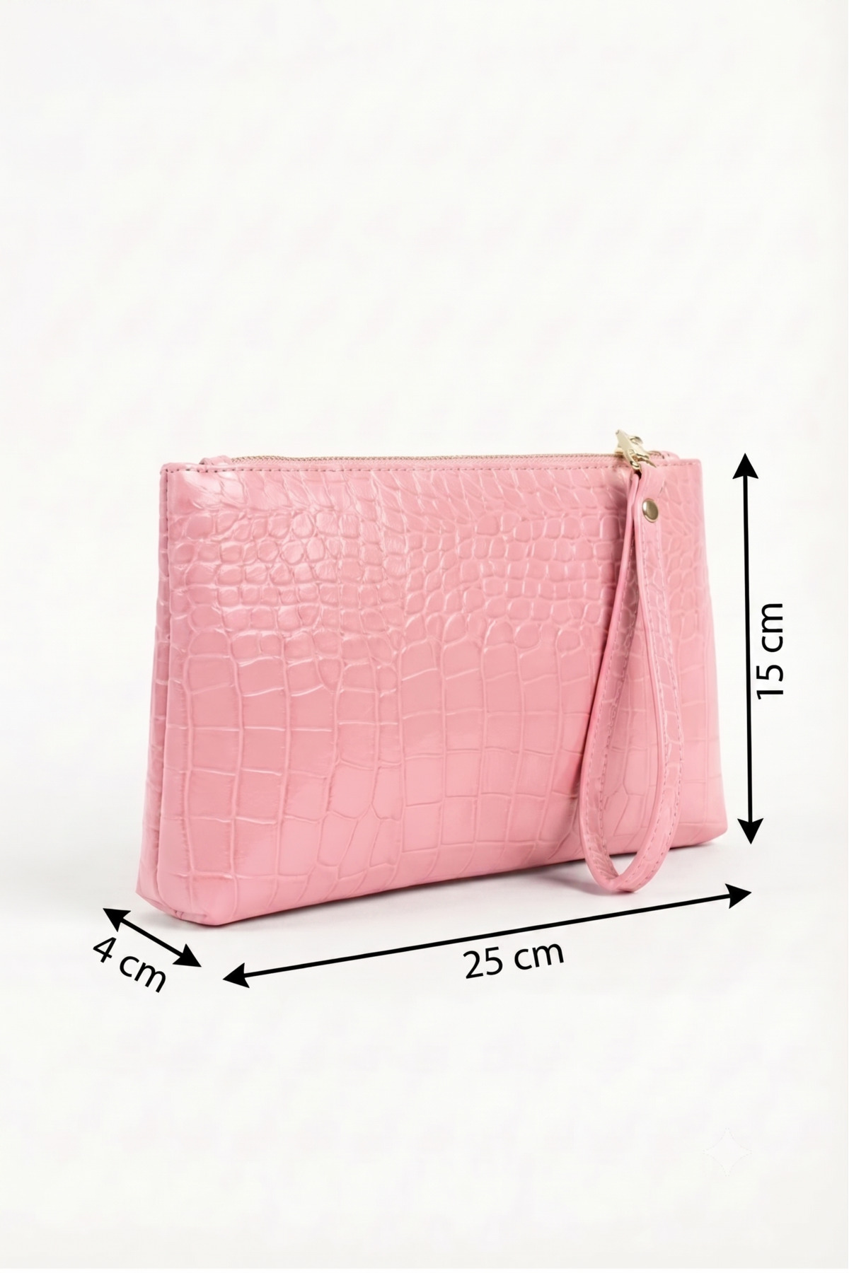 PurpleART Kadın Şeker Pembe Kroko Pörtföy El Çantası Croco görsel 3