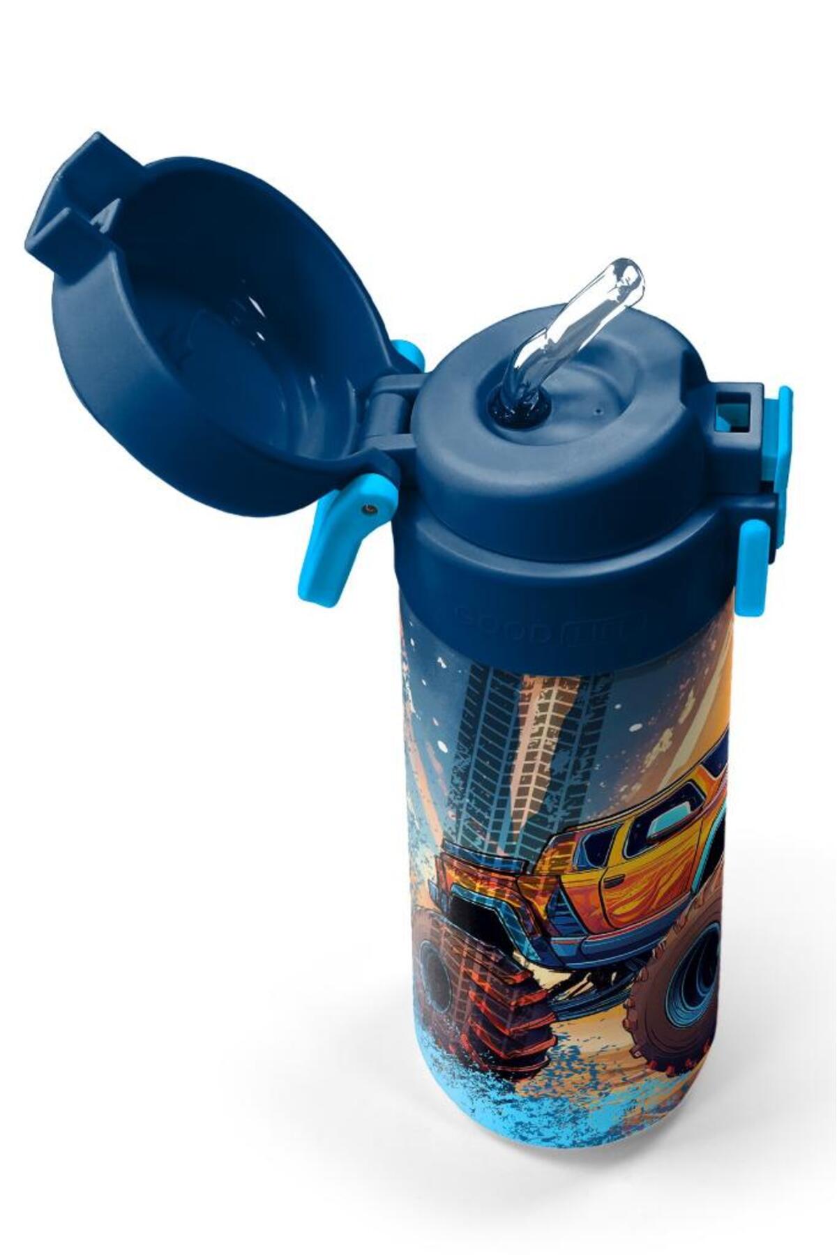 Kids Turuncu High Wheels Truck Desenli Pipetli ve Direkt İçim Çelik Termos 500 ml 31994