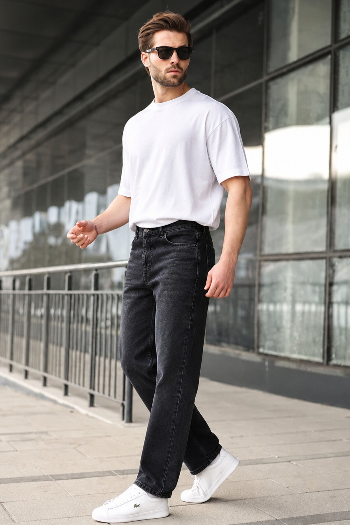 Madmext Siyah Erkek Yıkamalı Baggy Jean 7216