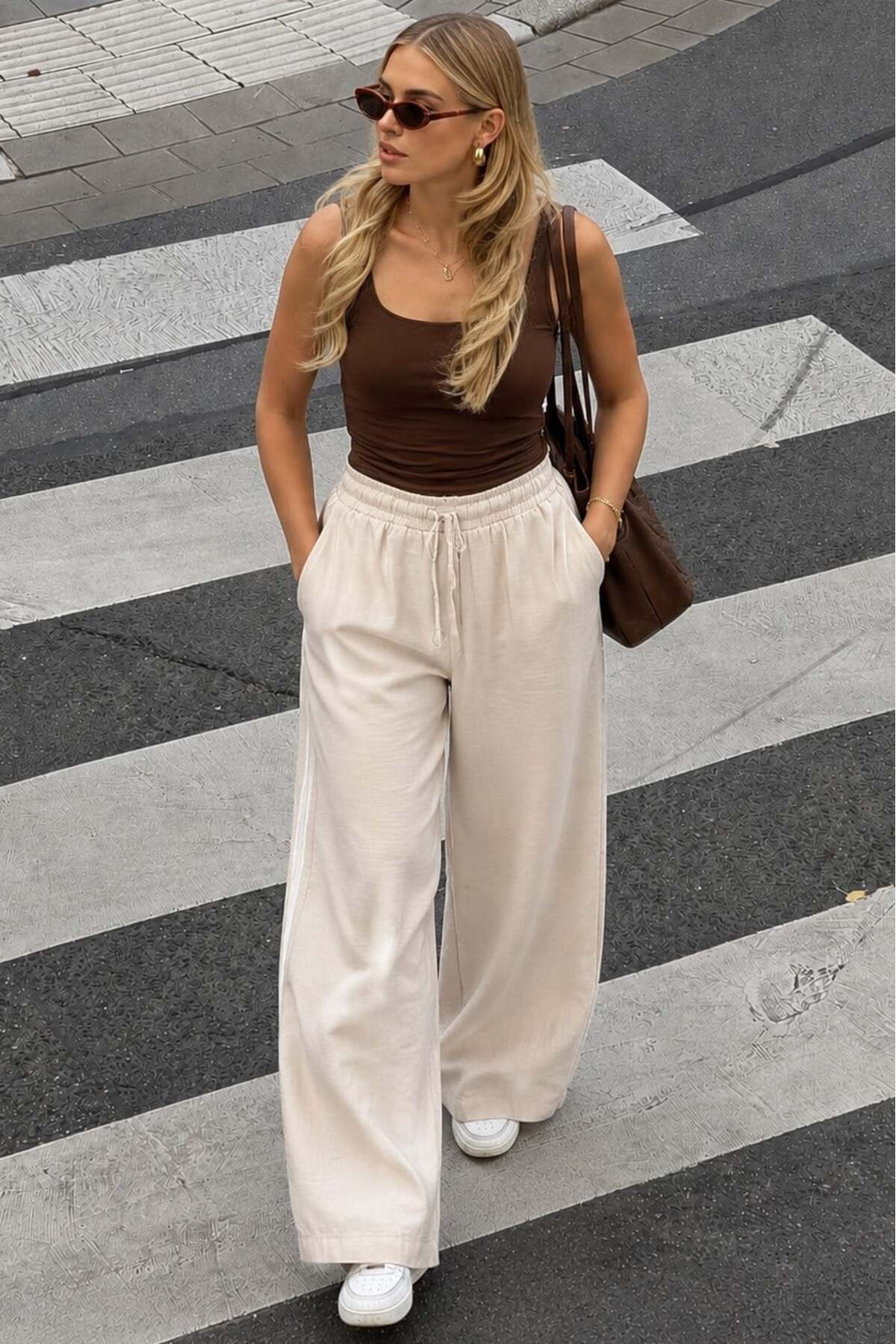 Women's Wide Leg Pants in Beige MG1982