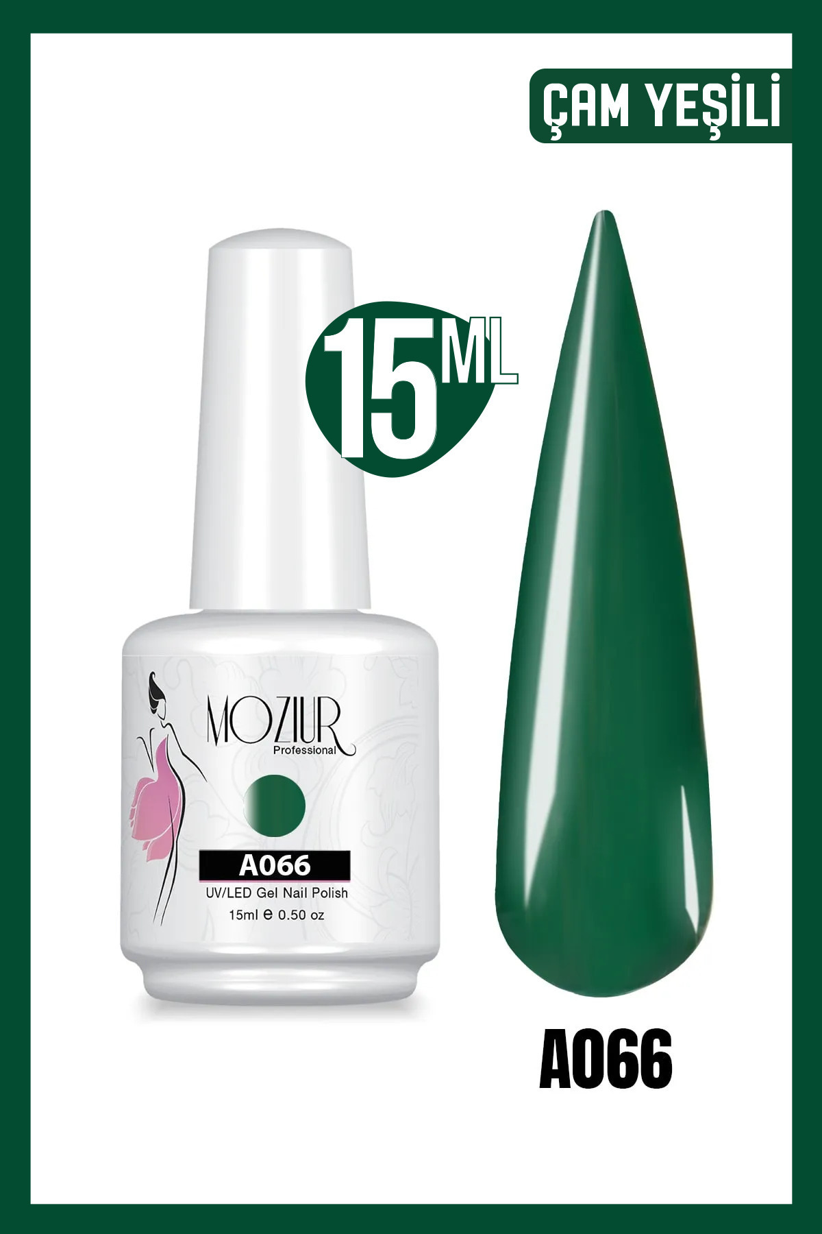 MOZIUR Kalıcı Oje UV Led A066 (YEŞİL SERİSİ) 15ml — سبز 8683089006020