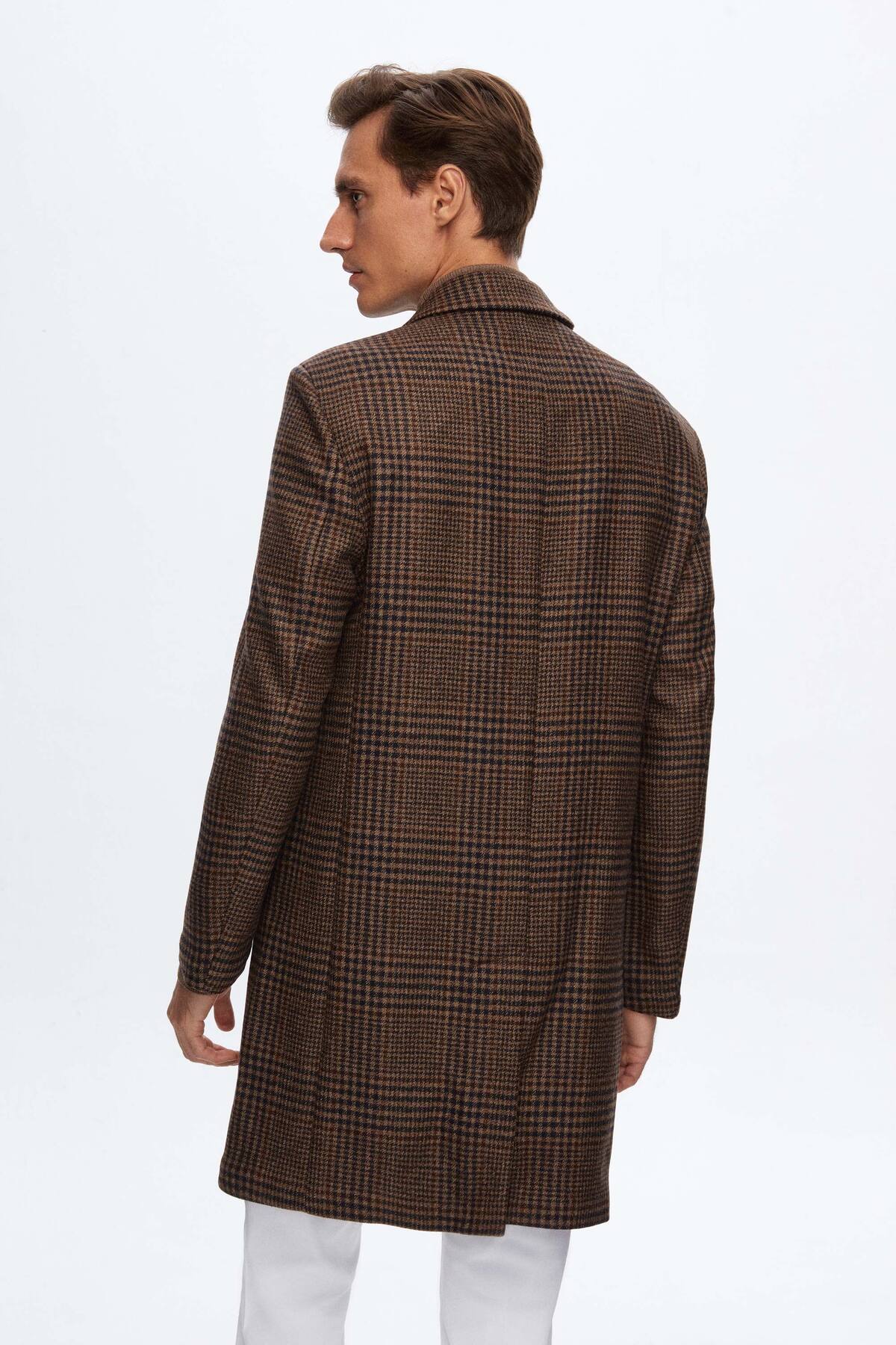 Damat Slim Fit Kahverengi %100 Yün Palto görsel 6