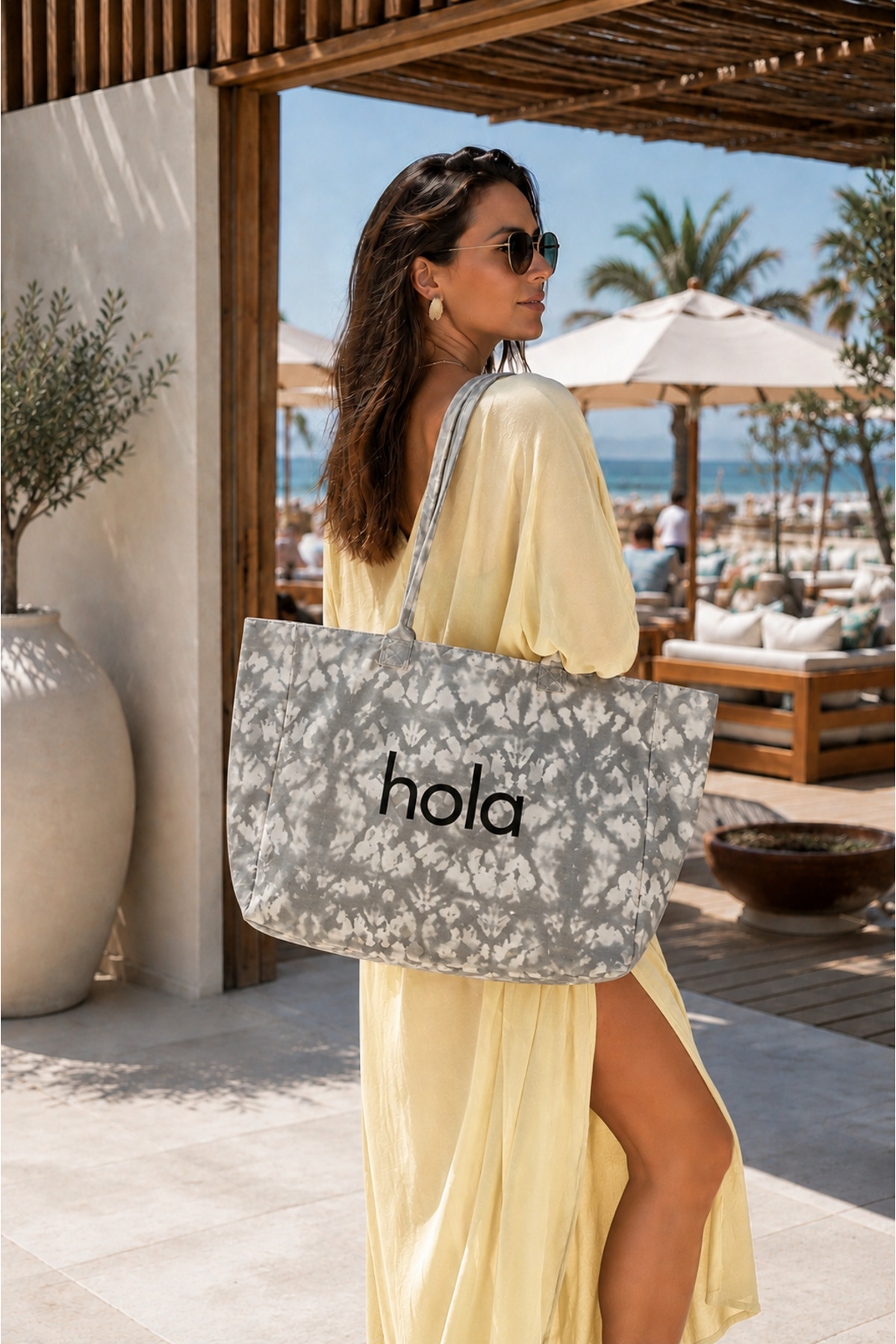 ICONE BAG Icone Gri Degrade Baskılı Kanvas Omuz Çantası, Gri Degrade Plaj Çantası, Plaj Çantası, Beach Bag görsel 2