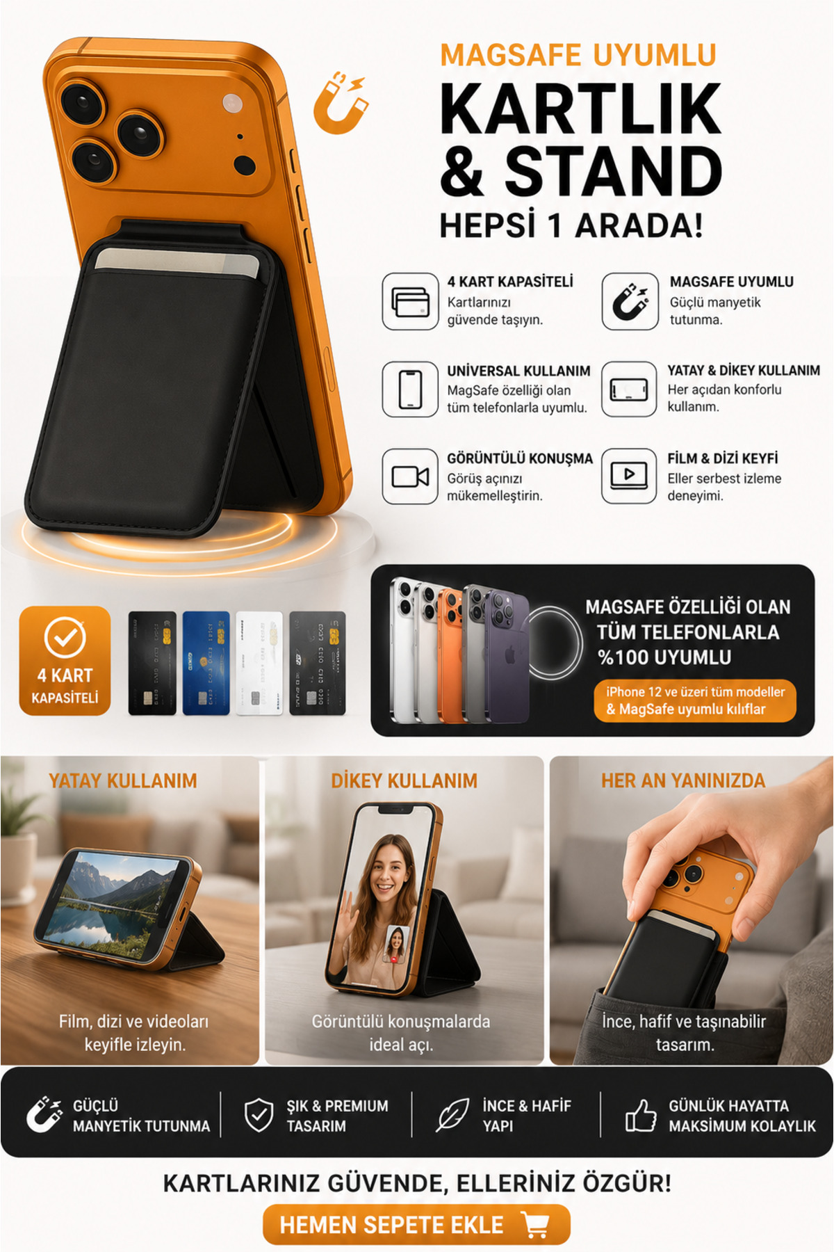 WATCHOFROYAL Flexstand Standlı Magnetik Siyah Yapıştırmalı 5 Hazneli Mıknatıslı Kartlık görsel 2