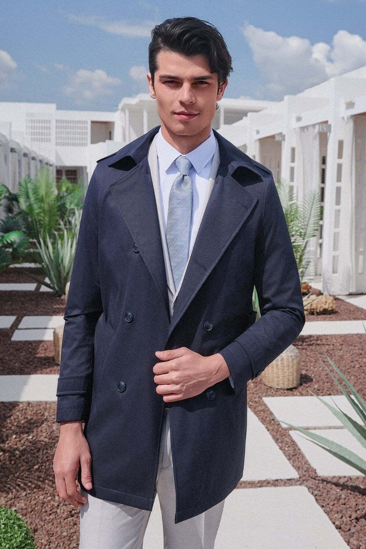 İmza Lacivert Mono Yaka Düz Classic Comfort Fit Trençkot 1006260150