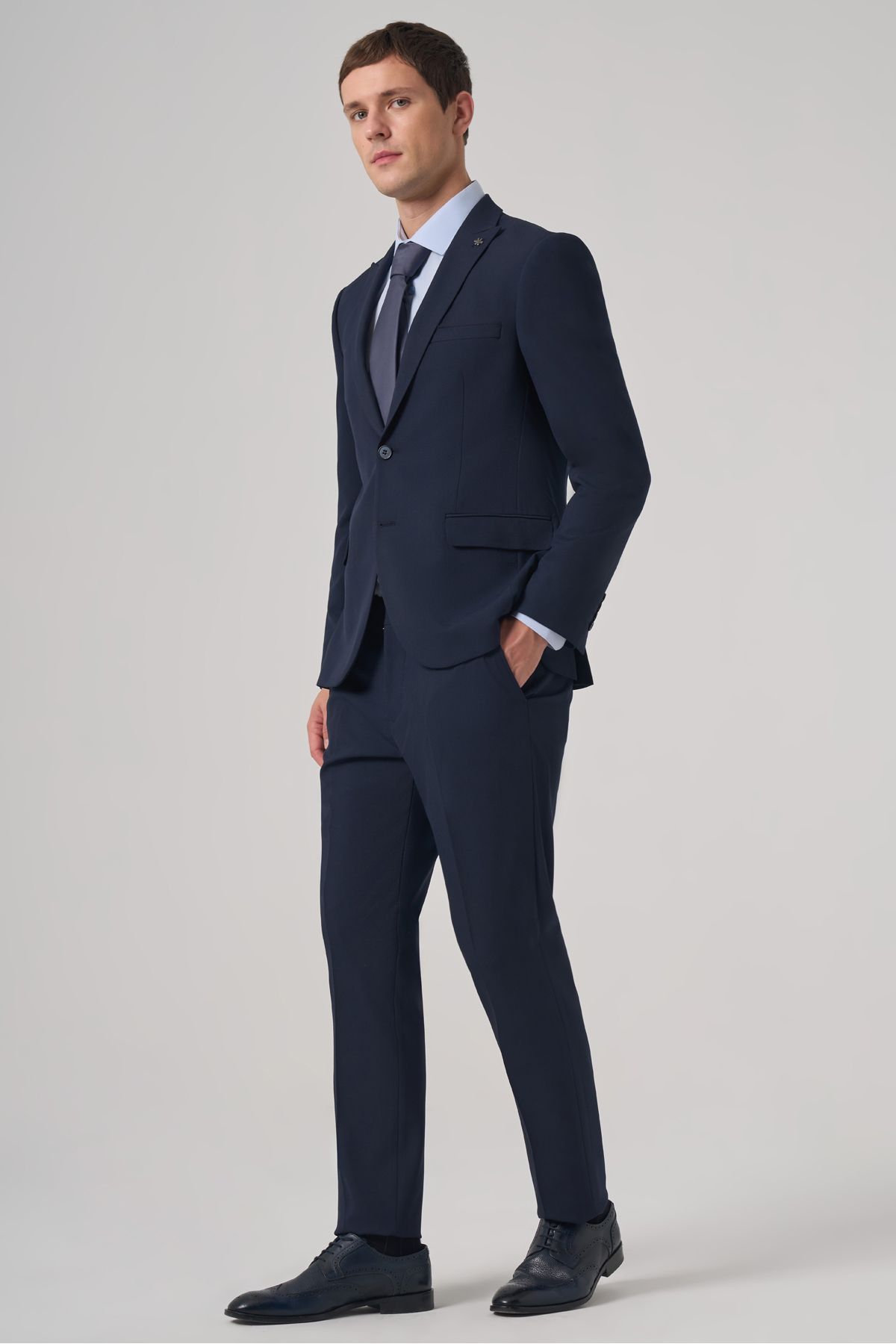 Morven Erkek Lacivert Basic Düz Slim Fit Dar Kesim Çift Yırtmaç Takım Elbise görsel 4