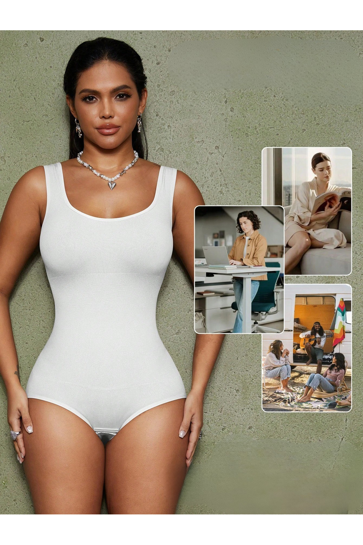 MİSTİRİK Morcia Model Kalın Askılı Seamless Toparlayıcı Ve Sıkılaştırıcı Çıtçıtlı Zıbın Korse Beyaz Renk görsel 5