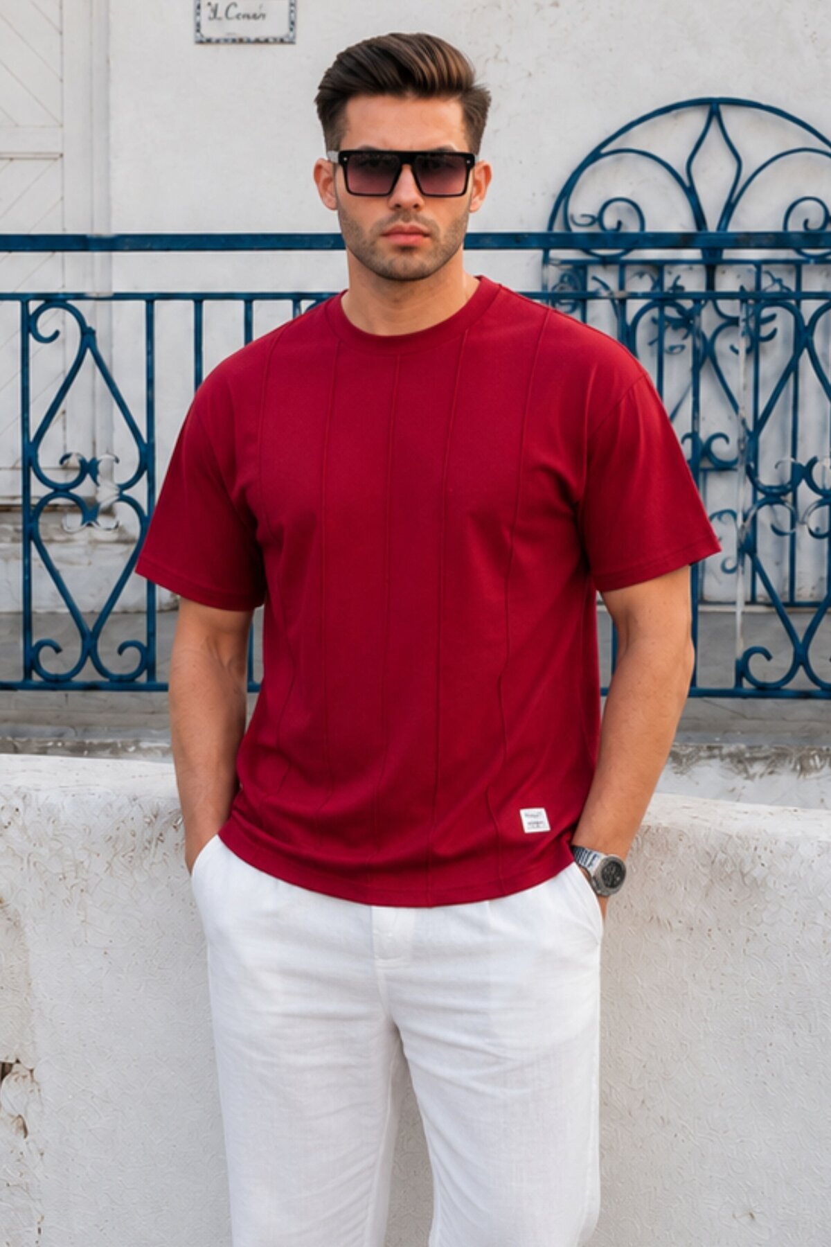Madmext Claret Red Crew Neck Men's T-Shirt 6175