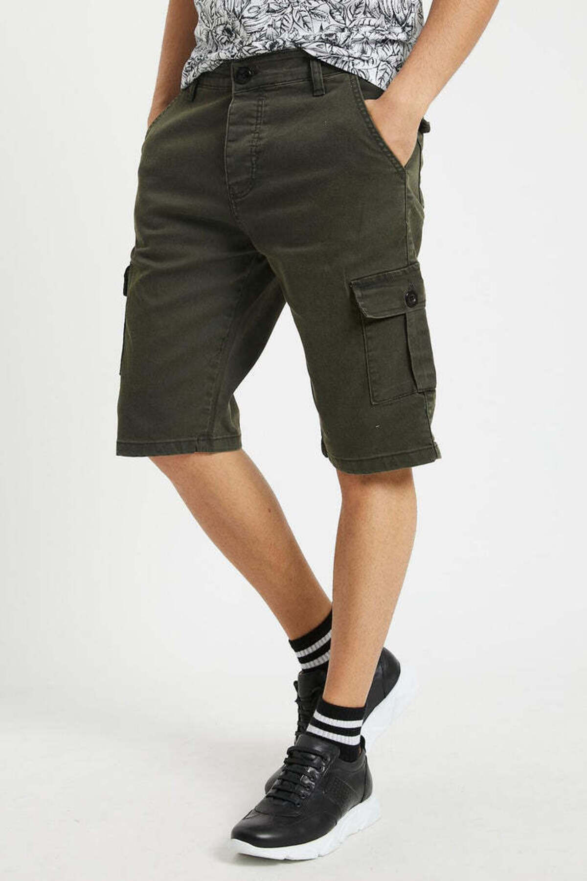 Domoda None Denim Yandan Kargo Cepli Esnek Kumaş Erkek Kargo Şort Bermuda görsel 2