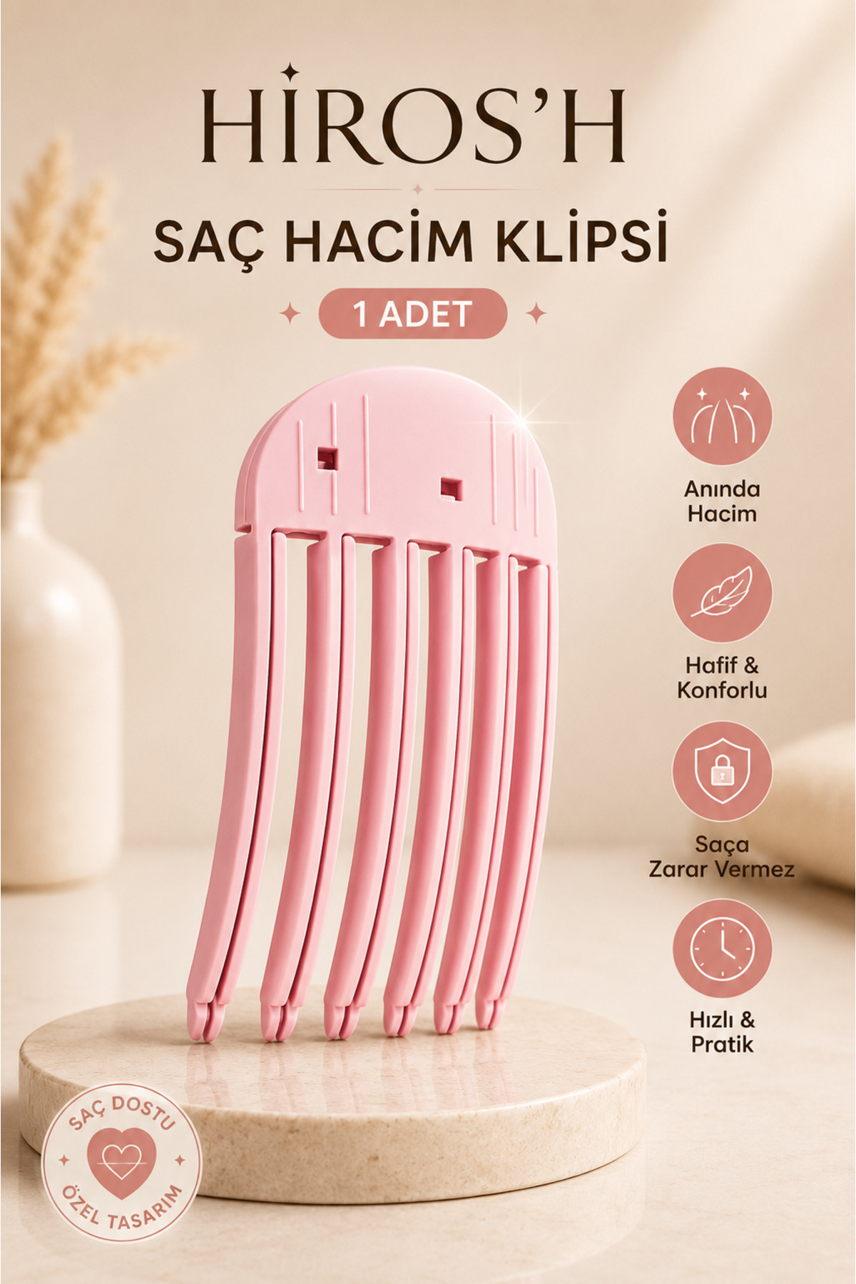 HİROS'H Yeni Hacim Verici Kore Tarağı 6 Dişli Klips Tarak Ultra Hacim Görüntüsü — رنگارنگ HRSH Hacim