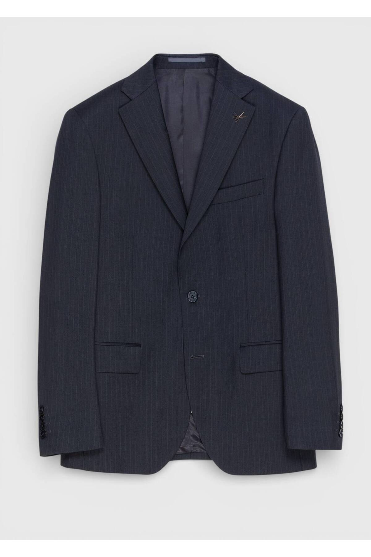 Ramsey Antrasit Çizgili Modern Fit %100 Yün Takım Elbise görsel 5