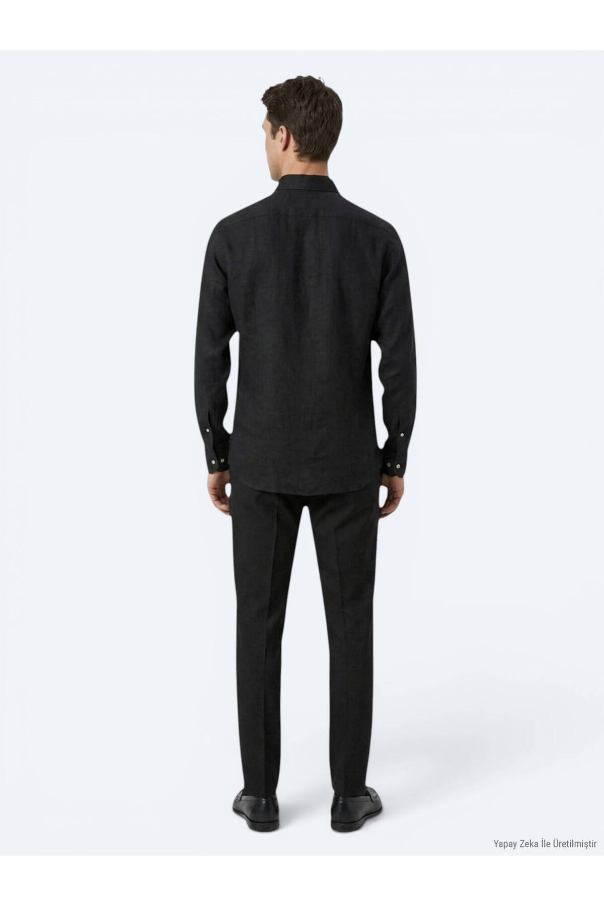 Siyah Regular Fit Uzun Dokuma Casual Pamuk Karışımlı Gömlek — مشکی 53816 — تصویر 5 از 8