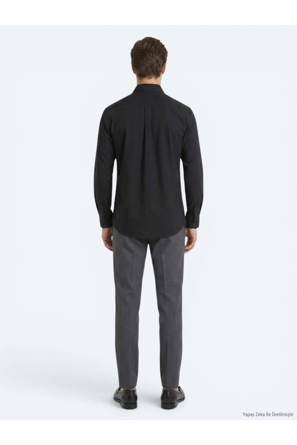 Kip Siyah Regular Fit Uzun Dokuma Casual Pamuk Karışımlı Gömlek görsel 5