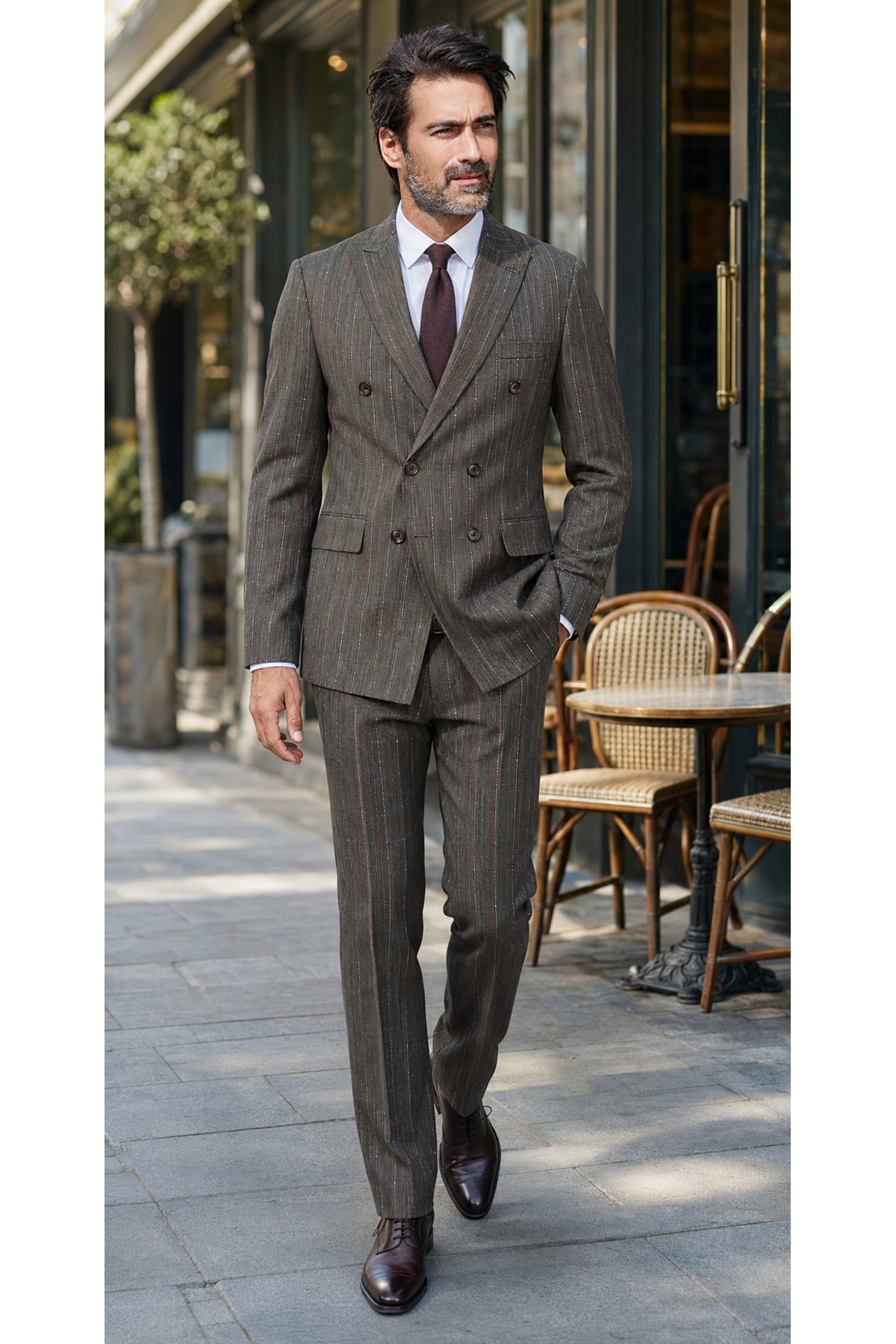 PARLAMENTER Fabio Cassel Kurvaze Takım Elbise Erkek Premium Slim Fit Çizgili Klasik görsel 2
