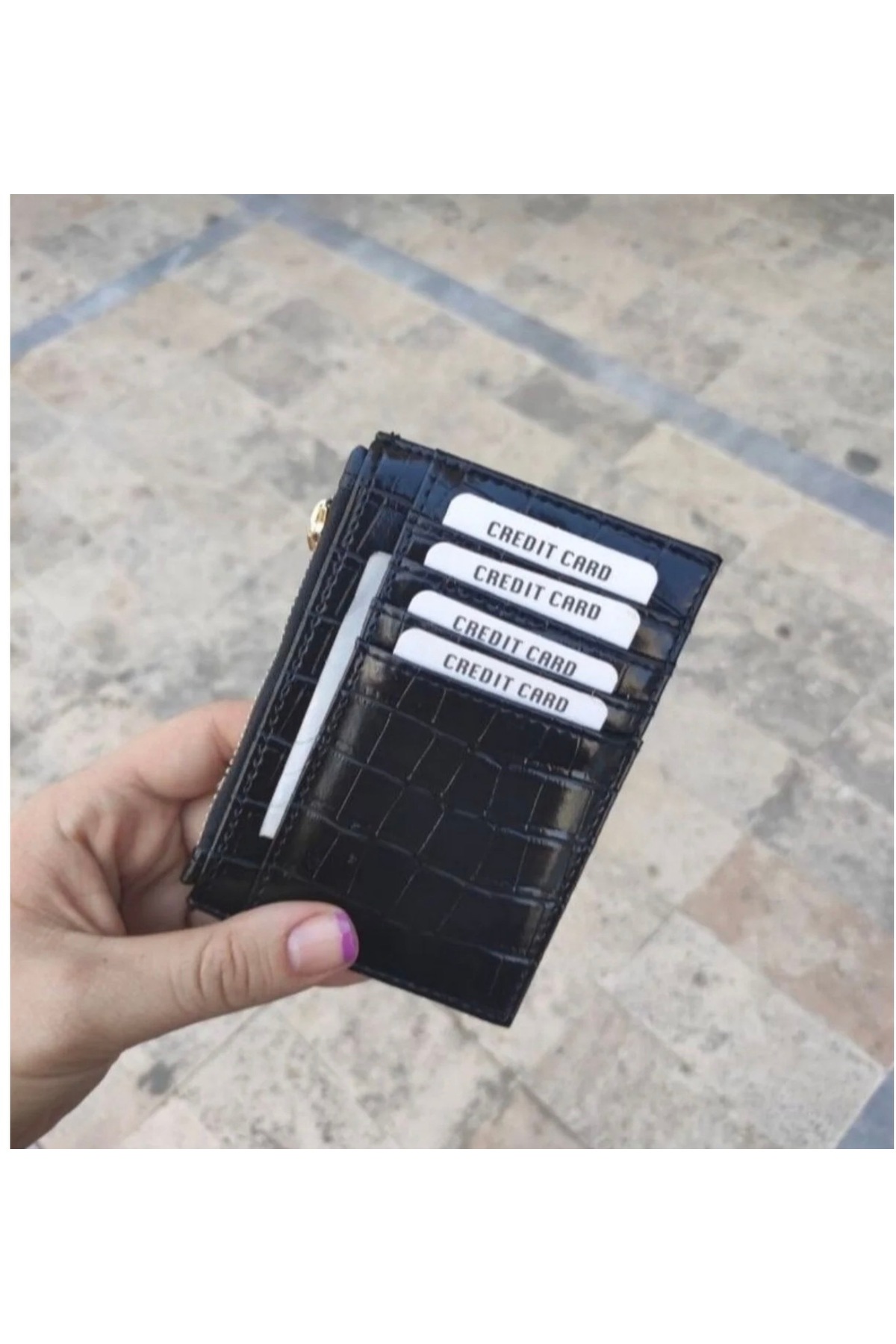 ilknurbutik Siyah Kroko Desenli Kartlık Cüzdan