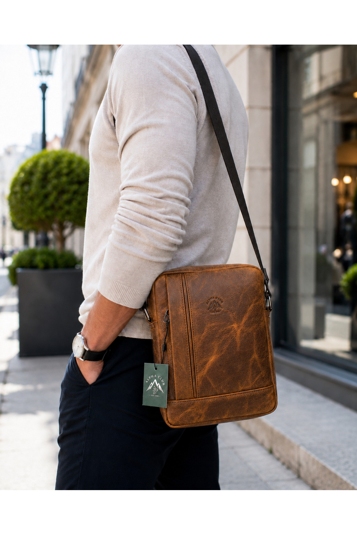 AlphaClub Bag Erkek Crazy Taba Çok Bölmeli Hakiki Deri El Ve Omuz