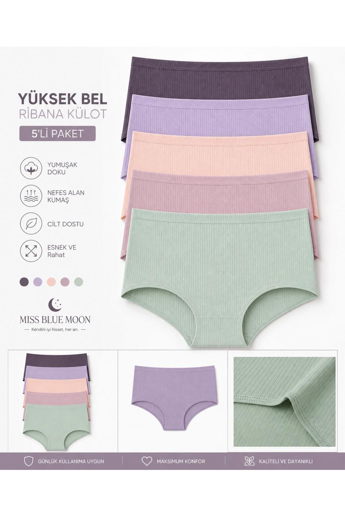 missblue moon Kadın Fitilli Külot 5'li Paket Pamuklu 5460 görsel 2