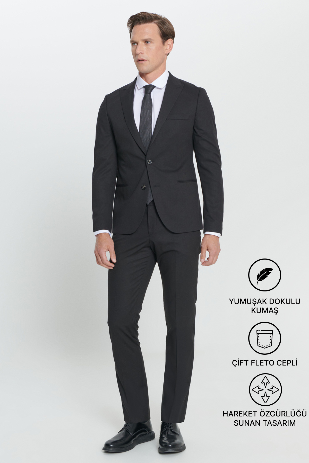 ALTINYILDIZ CLASSICS Erkek Siyah Ekstra Slim Fit Dar Kesim Kırlangıç Yaka Takım Elbise görsel 2