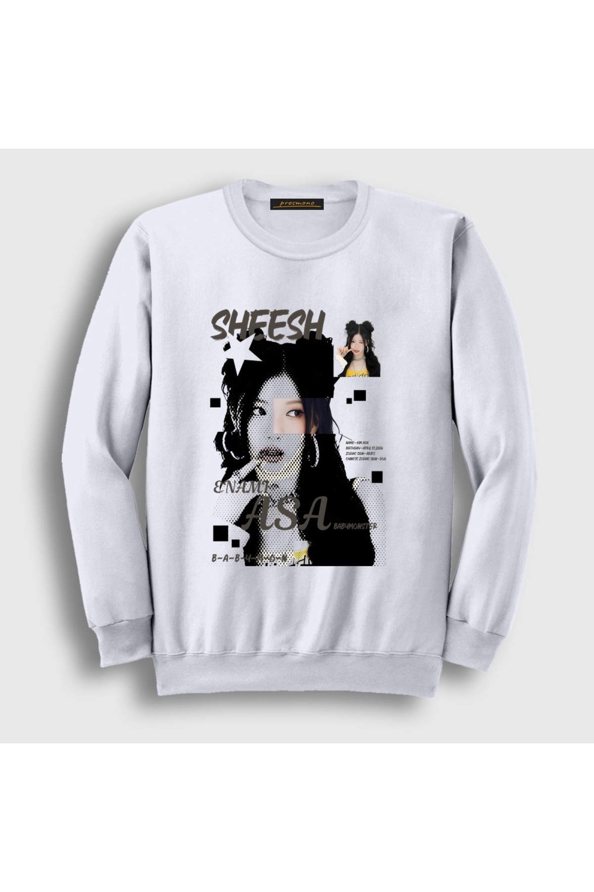 Presmono Unisex White Enami Asa Sheesh K-Pop Babymonster Sweatshirt 619778Tt