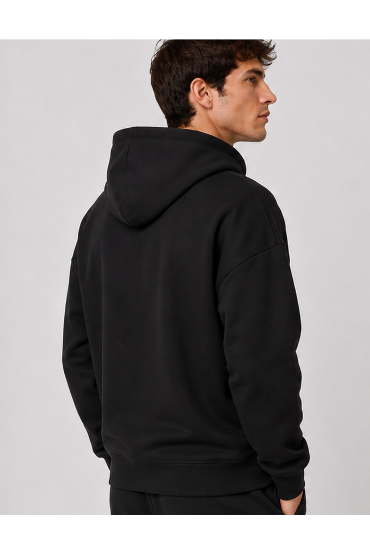 Erkek Siyah Kapüşonlu Fermuarlı Oversize Sweatshirt Kışlık Okul Hırkası Şardonlu Baskılı — مشکی DEEPHIRKA — تصویر 6 از 8