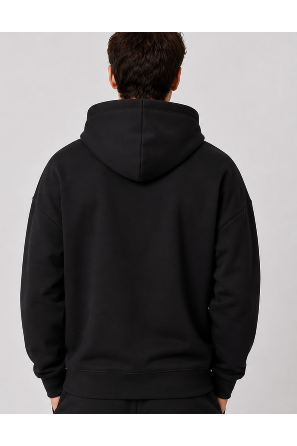 Erkek Siyah Kapüşonlu Fermuarlı Oversize Sweatshirt Kışlık Okul Hırkası Şardonlu Baskılı — مشکی DEEPHIRKA — تصویر 4 از 8