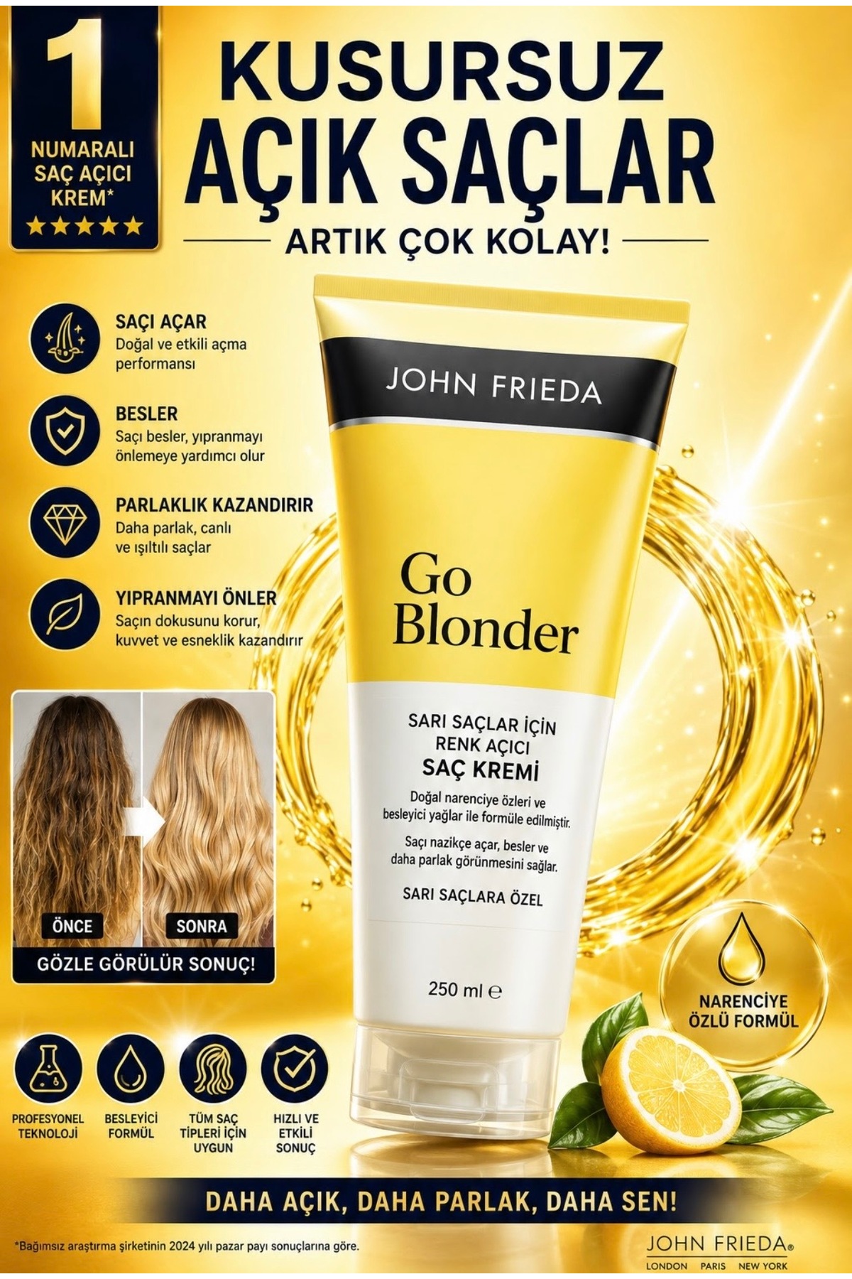 John Frieda Go Blonder Sarı Saçlar İçin Renk Açıcı Saç Kremi (250 ml) — 5037156227037