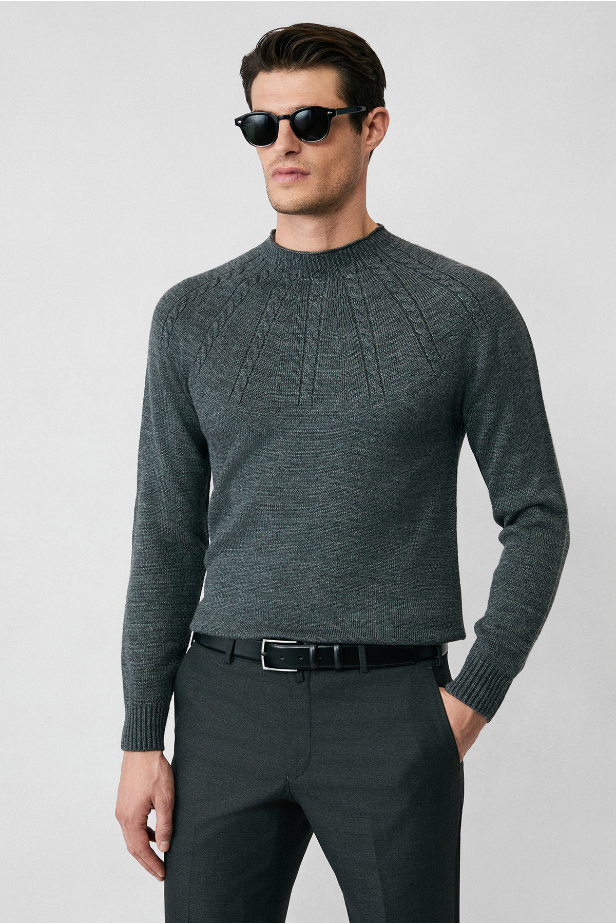 Kiğılı Yarım Balıkçı Yaka Slim Fit Desenli Triko Kazak görsel 3