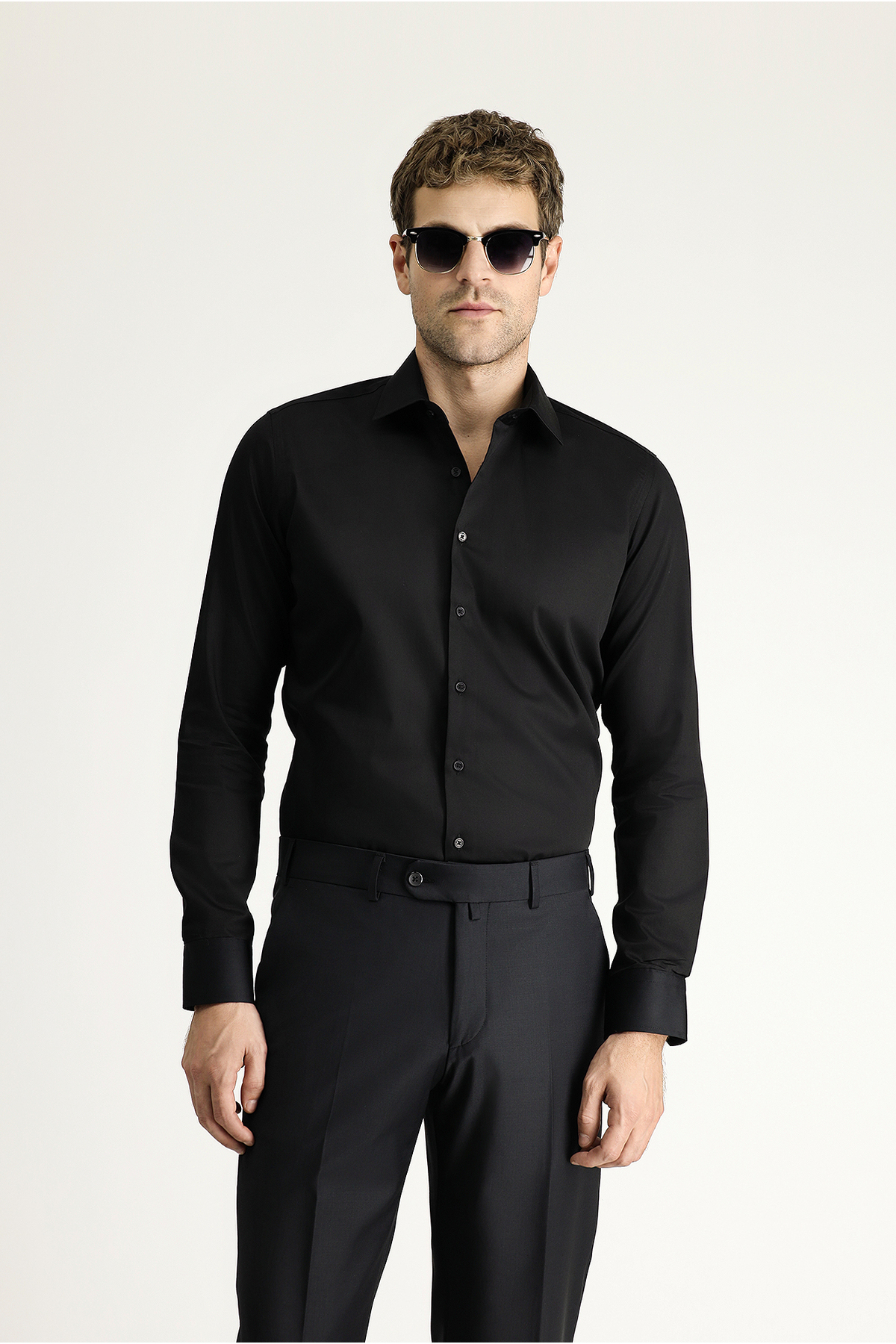 Kiğılı Uzun Kol Slim Fit Dar Kesim Klasik Nano Care Su İtici Leke Tutmaz 4 Mevsim Pamuk Gömlek — مشکی KSSZ4FC0DZ001