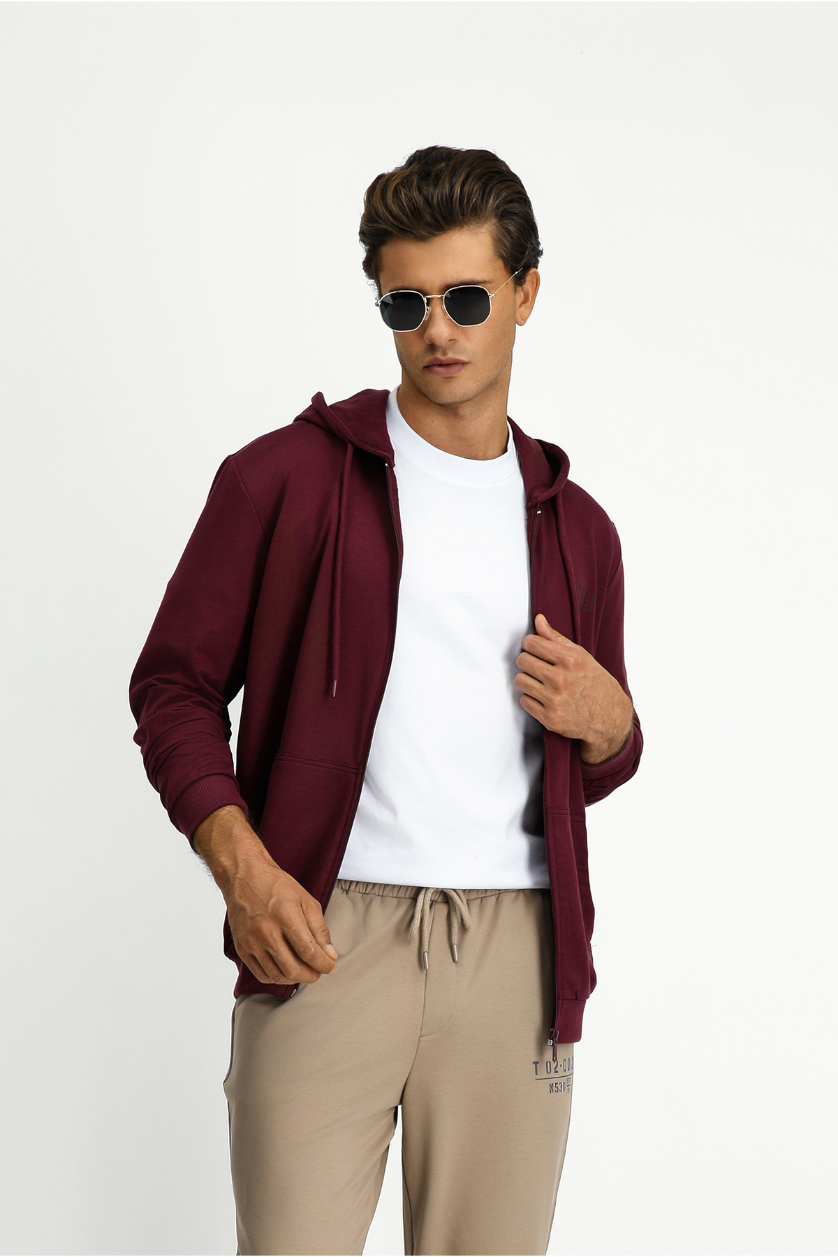 Kiğılı Kapüşonlu Regular Fit Fermuarlı Baskılı Pamuklu Sweatshirt