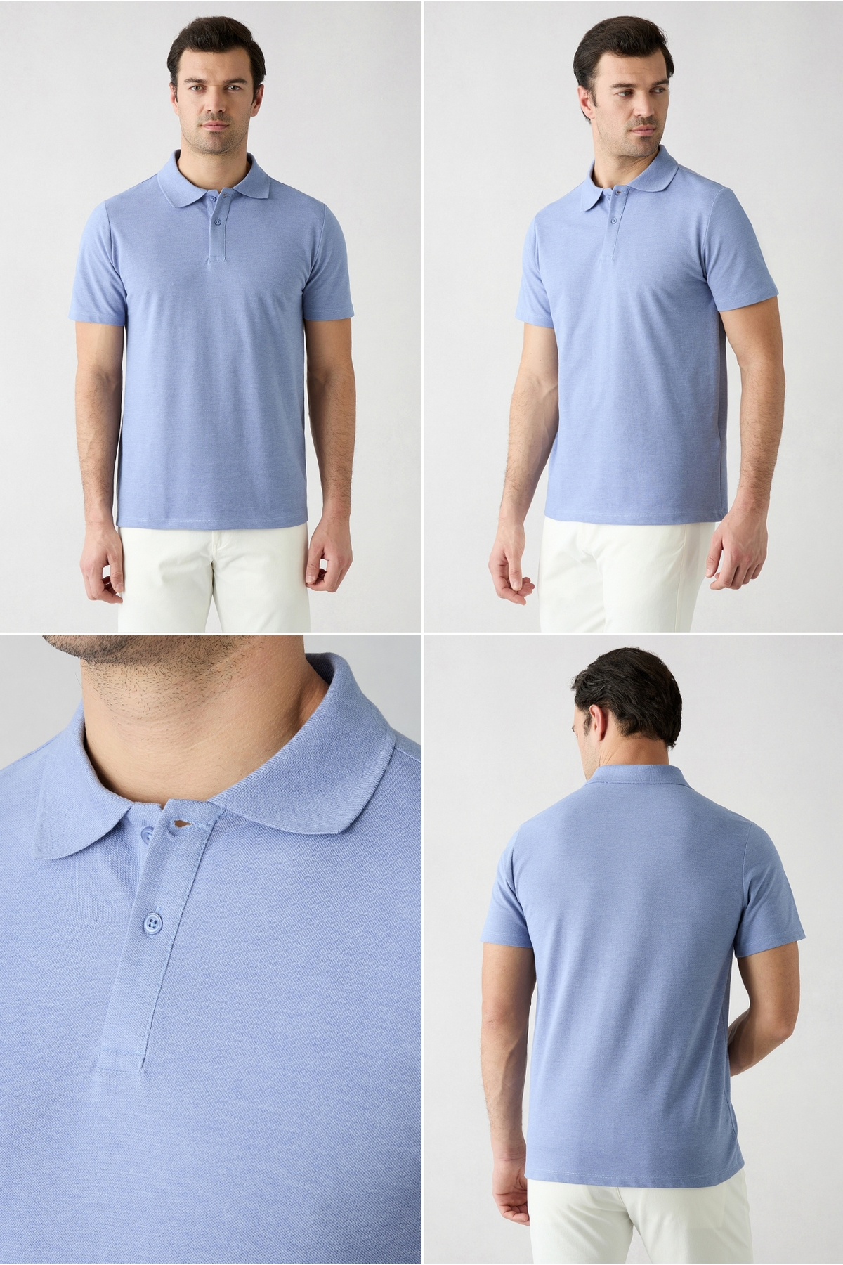 Kiğılı Düğmeli Polo Yaka Regular Fit Pamuklu Düz 2'li Paket Tişört Seti görsel 3
