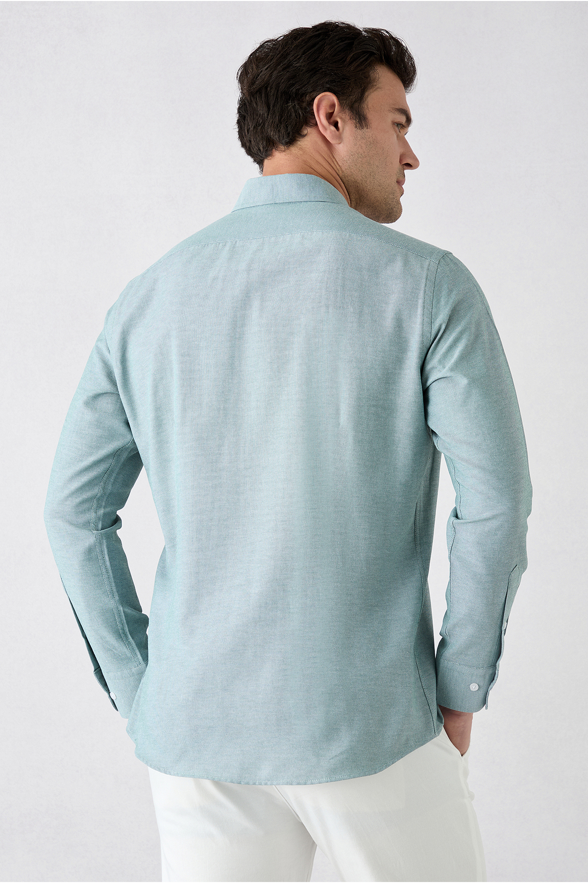 Kiğılı Uzun Kol Slim Fit Düğmeli Yaka Pamuklu Kolay Ütülenebilir 4 Mevsim Oxford Gömlek görsel 6