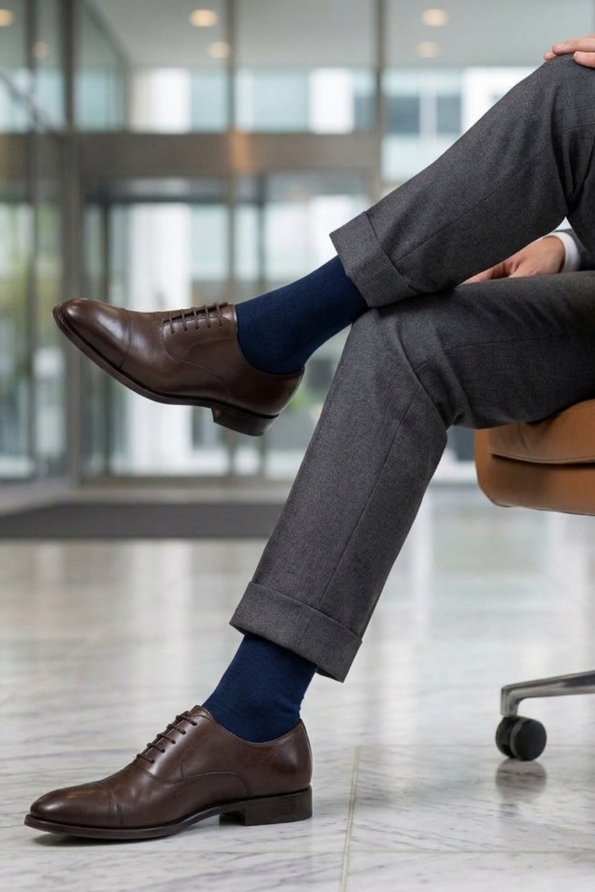 Socketta 3'lü Lacivert Erkek Business Pamuk Dikişsiz Esnek Soket Çorap - Premium görsel 6