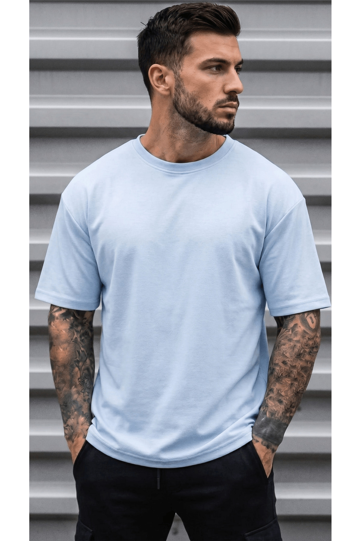 Teenage Millionaire 1 Adet Erkek Açık Bebe Mavi Basic Düz Baskısız Oversize Salas Loose Fit T-shirt görsel 2