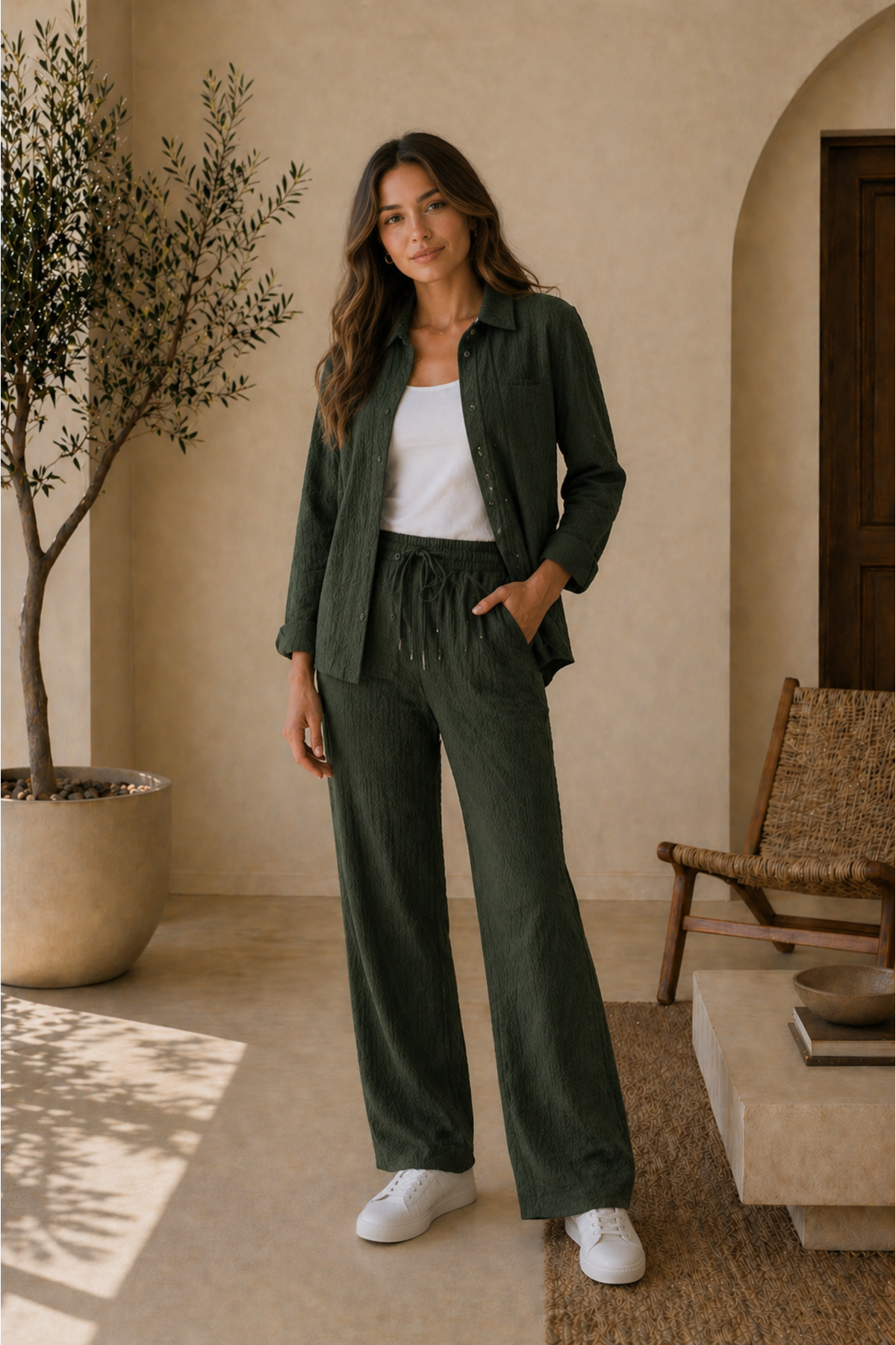 DAXİS Sportwear Company Women's Suit Set, Tissue Fabric Shirt and Pants Set