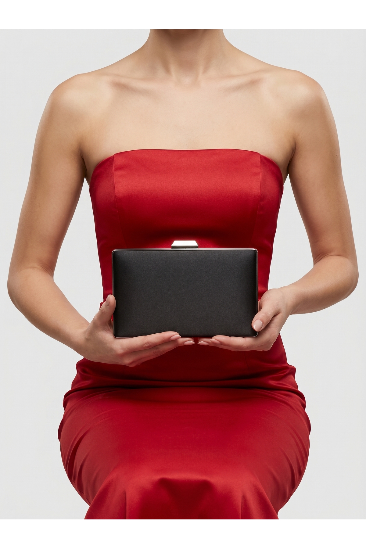 Black Color Satin Silver Detail Evening Bag Evening Bag Engagement Wedding Bag Handbag