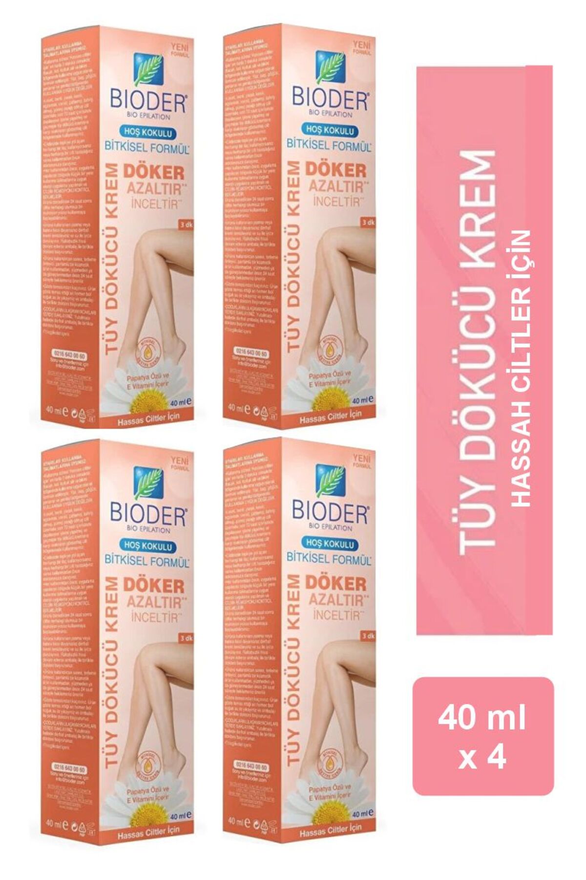 Bioder Hassas Ciltler İçin Tüy Dökücü Krem 40ml 4 KUTU — 4563453434