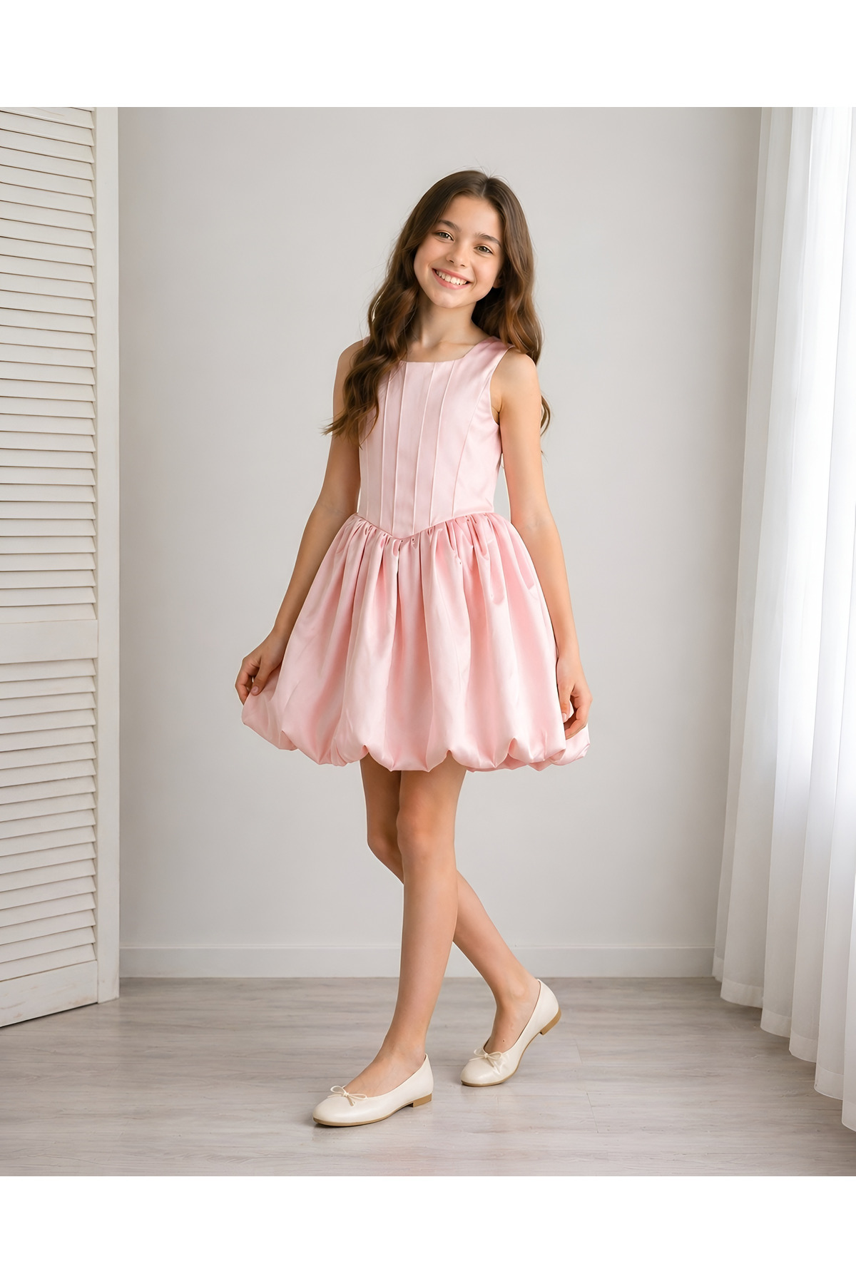 Asel Kids BALON ETEK ELBİSE ARKASI BİRİTLİ RAHAT KALIP