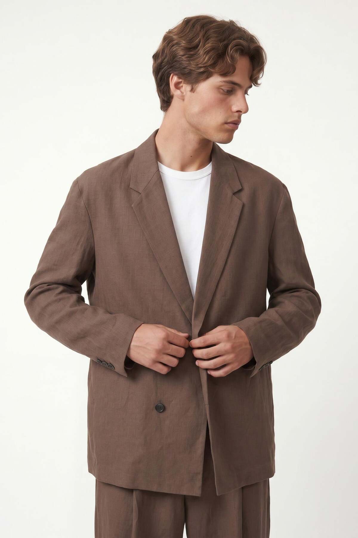 Oversize Lyocell Karışımlı Takım Kahve — قهوه‌ای V90-30 — تصویر 6 از 8