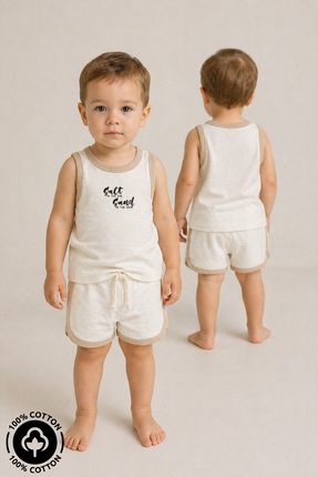 Miniel Unisex Salt & Sand Baskılı Biye Detaylı %100 Pamuklu Bebek Çocuk Atlet...