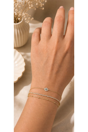 ANKA JEWELLRY ZİRKON TAŞLI MİNİMAL GÖZ DETAY 3 LÜ BİRLEŞİK ÇELİK KADIN BİLEKLİK