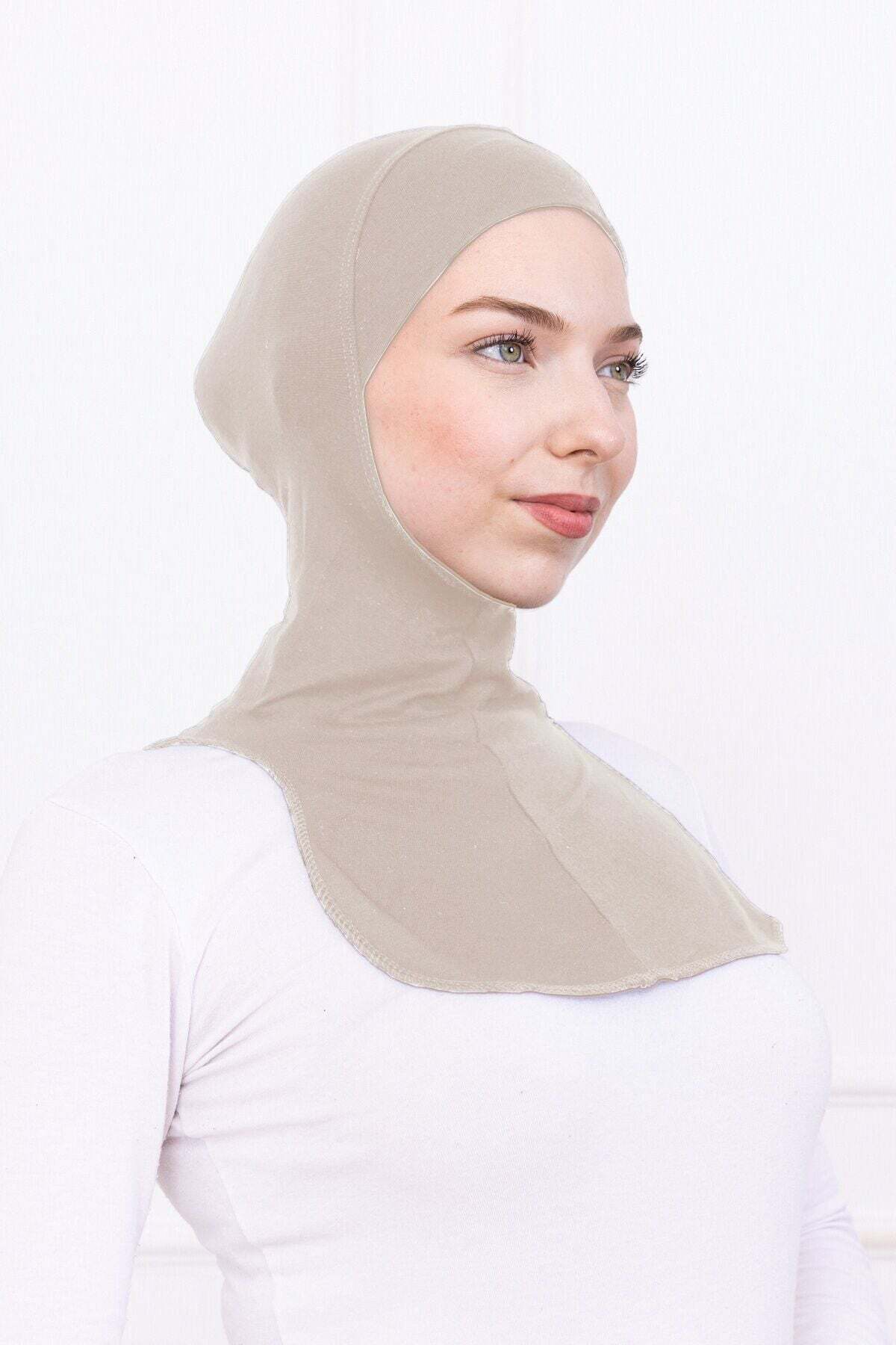 Ninja Bonnet Lycra Sports Cap with Neck Collar - Women's Ready-to-Use Practical Hijab Headscarf -Beige