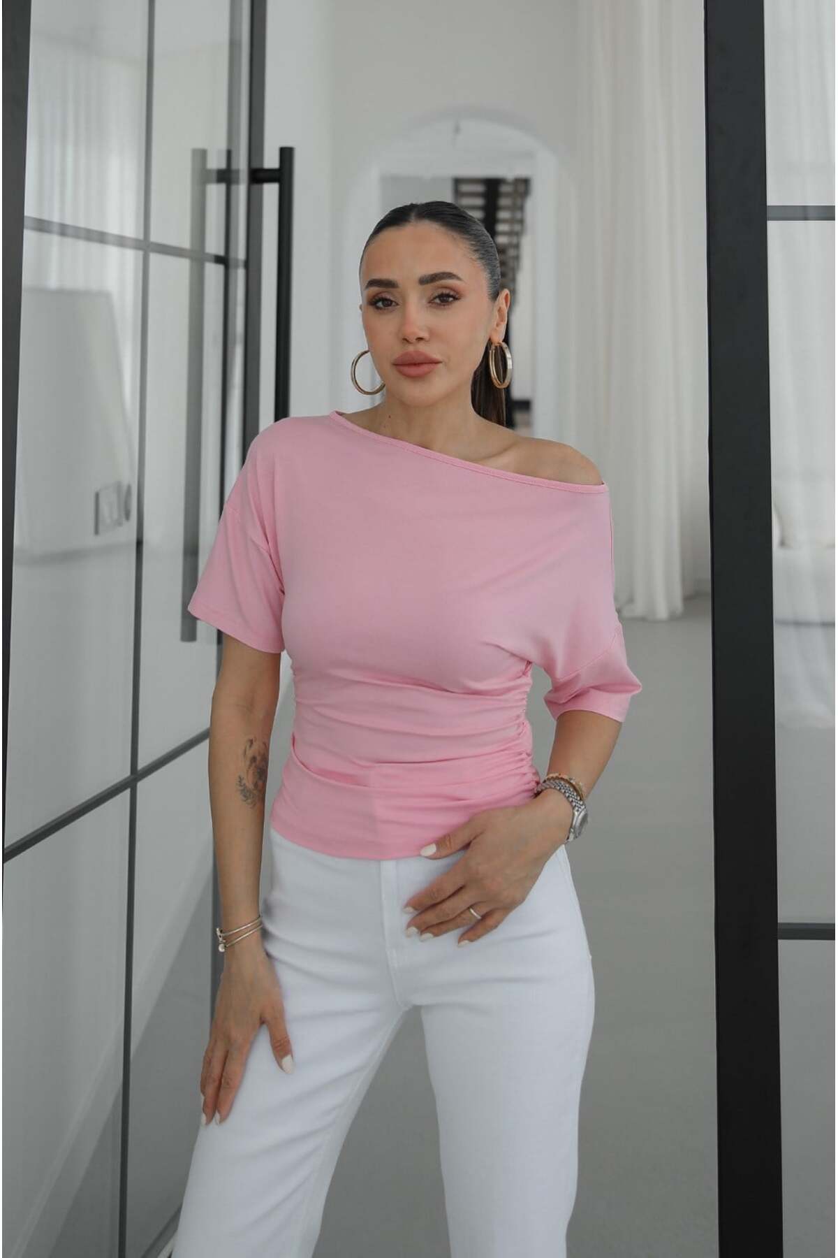 Pink Lenni Wide Neck Blouse