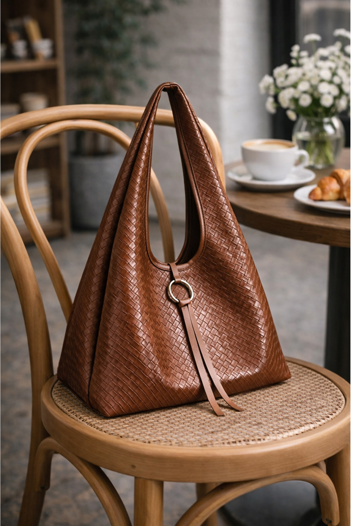 Women's Tan Lined Hand and Shoulder Bag