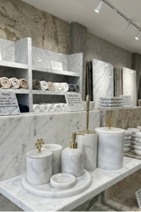 STONİST HOME DEKORASYON premium beyaz kar tanesi kulplu 7 nli mermer banyo seti