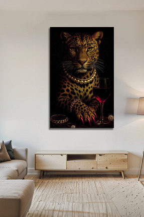 Parıltı Yayınları Modern Leopar Şarap Temalı Dark Luxury Dekoratif Cam Tablo ...
