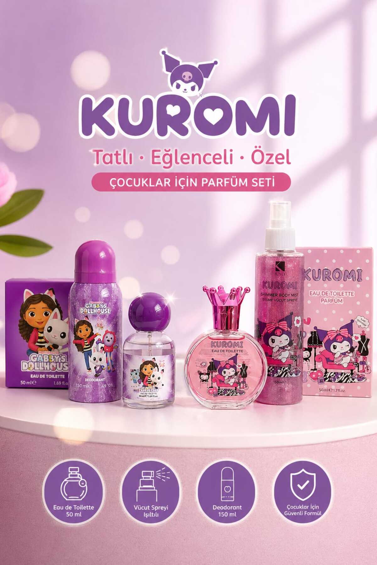 Sweet Shamppoo & Moisture Pack セット Kiva GABBY'S DOLLHOUS Parfüm Seti ve Kuromi Parfüm Seti 4'lü