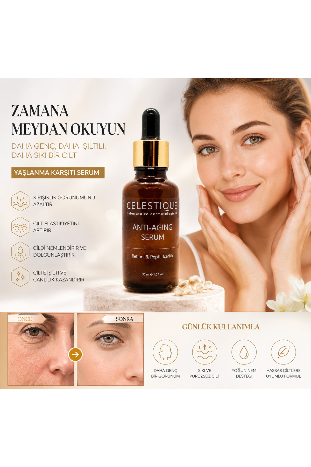 ANTİAGING Yaşlanma Karşıtı Serum 30ml (RETİNOL & PEPTİT) (GLİSERİNLİ EL KREMİ HEDİYELİ) — ANTİAGING1 — تصویر 3 از 3